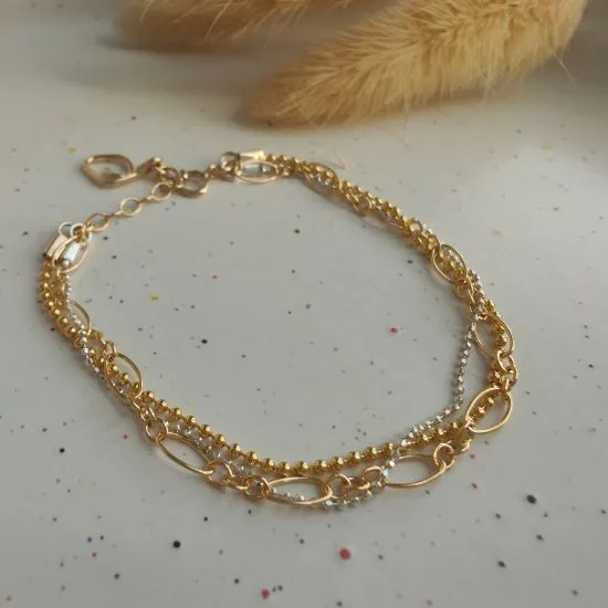 Bracelet Tria Mix : chaîne maille boule en argent 925 et chaînes en or laminé